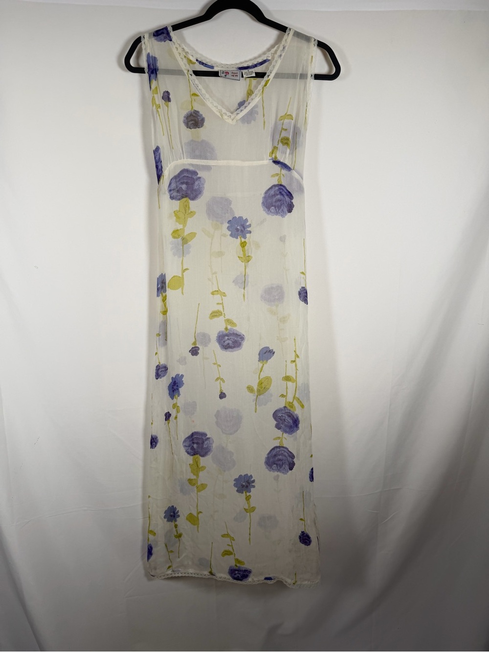 Vintage Babydoll Sheer Floral Maxi Dress in Lavender and Green Fairy, Grunge